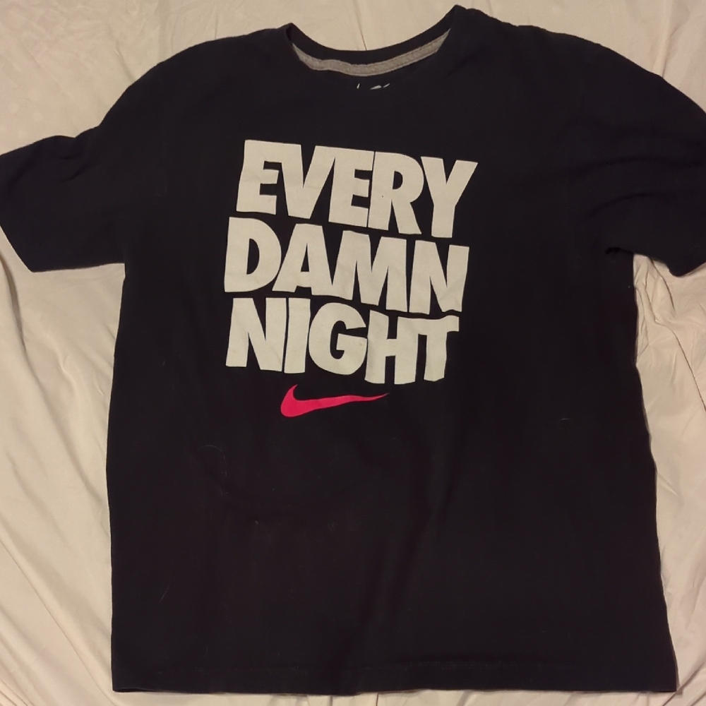 Nike Black T-Shirt with Bold White and Pink Print